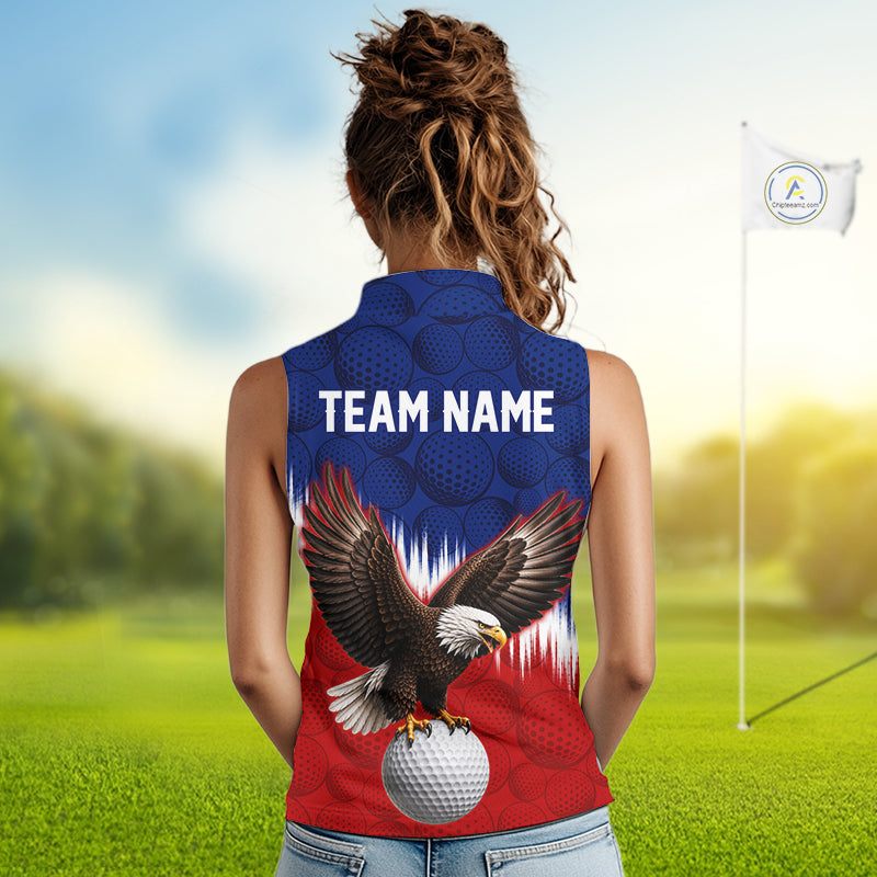 Red Blue American Flag Eagle Golf Polo Shirts For Women Custom Patriotic Golf Team Jersey NYN3330