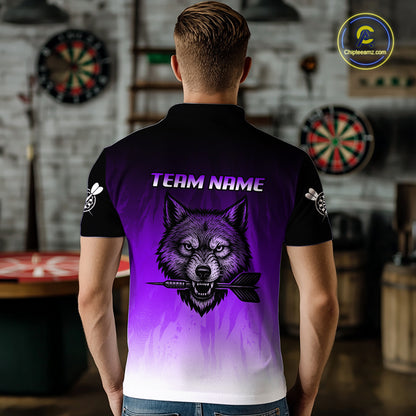 Personalized Wolf-Head Dart Arrows Purple Dart Polo Shirt For Men Dart Team Jerseys NYN2283