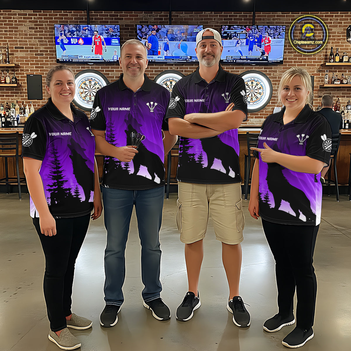 Personalized Wolf-Head Dart Arrows Purple Dart Quarter-Zip Shirt For Men Dart Team Jerseys NYN2283