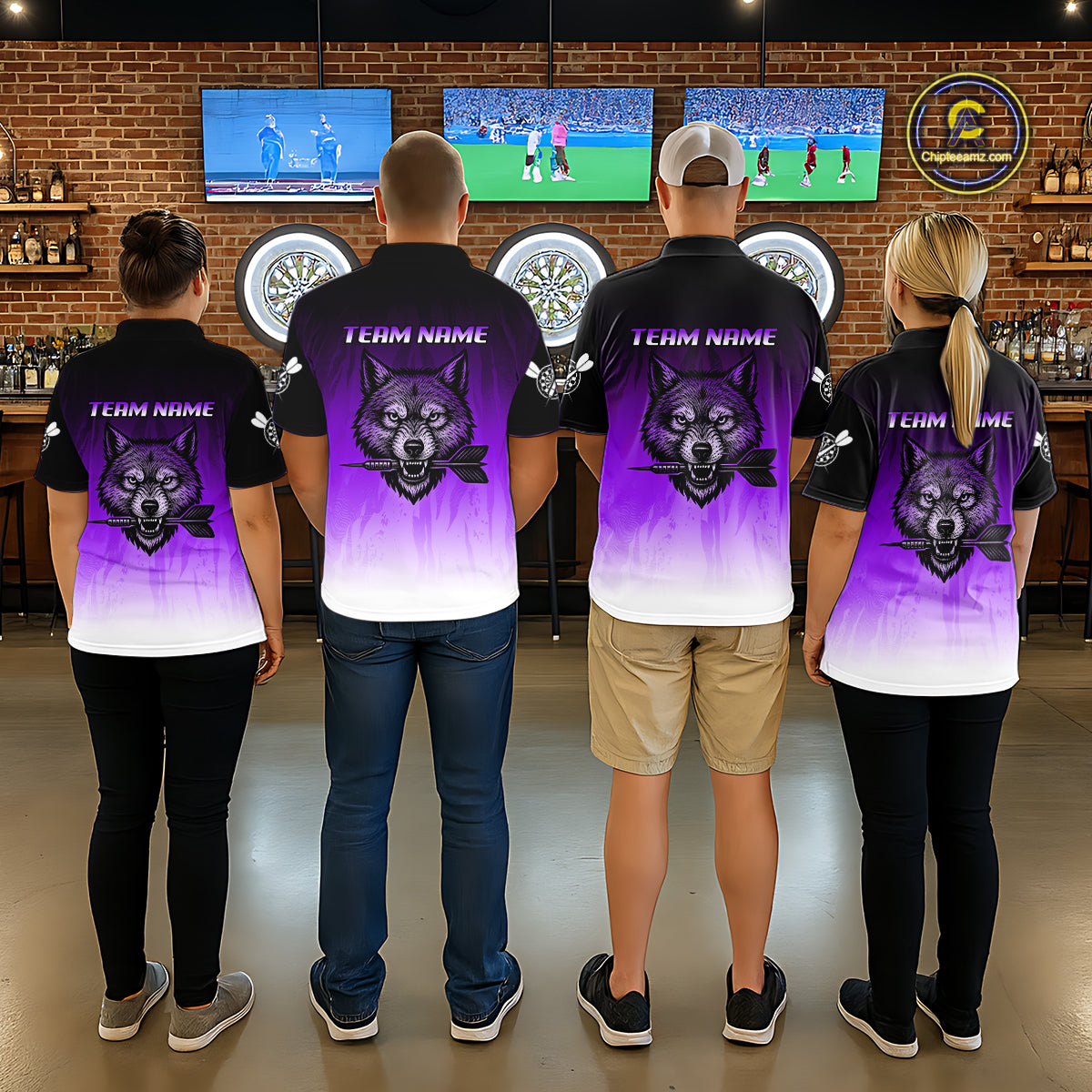 Personalized Wolf-Head Dart Arrows Purple Dart Quarter-Zip Shirt For Men Dart Team Jerseys NYN2283