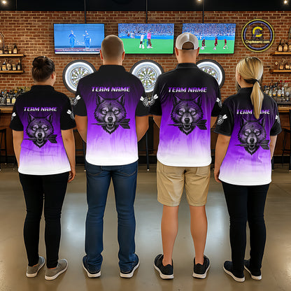 Personalized Wolf-Head Dart Arrows Purple Dart Quarter-Zip Shirt For Men Dart Team Jerseys NYN2283