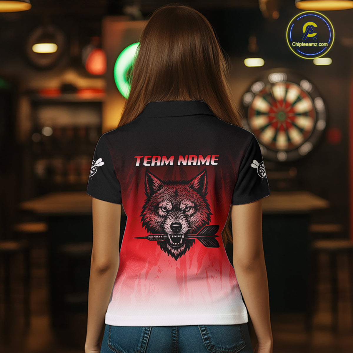 Personalized Wolf-Head Dart Arrows Red Dart Polo Shirt For Women Dart Team Jerseys NYN2284