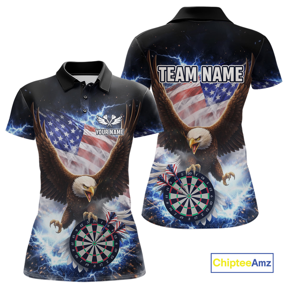 US Flag Smoke Eagle Lightning Dartboard Women Darts Shirt Personalized Patriotic Dart Polo Jerseys NYN2575