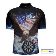 Load image into Gallery viewer, US Flag Smoke Eagle Lightning Dartboard Men Darts Shirt Personalized Patriotic Dart Quarter-Zip Jerseys NYN2575