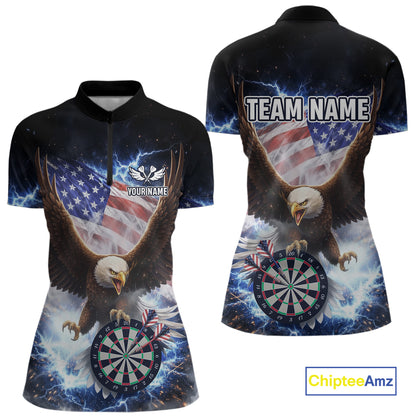 US Flag Smoke Eagle Lightning Dartboard Women Darts Shirt Personalized Patriotic Dart Quarter-Zip Jerseys NYN2575
