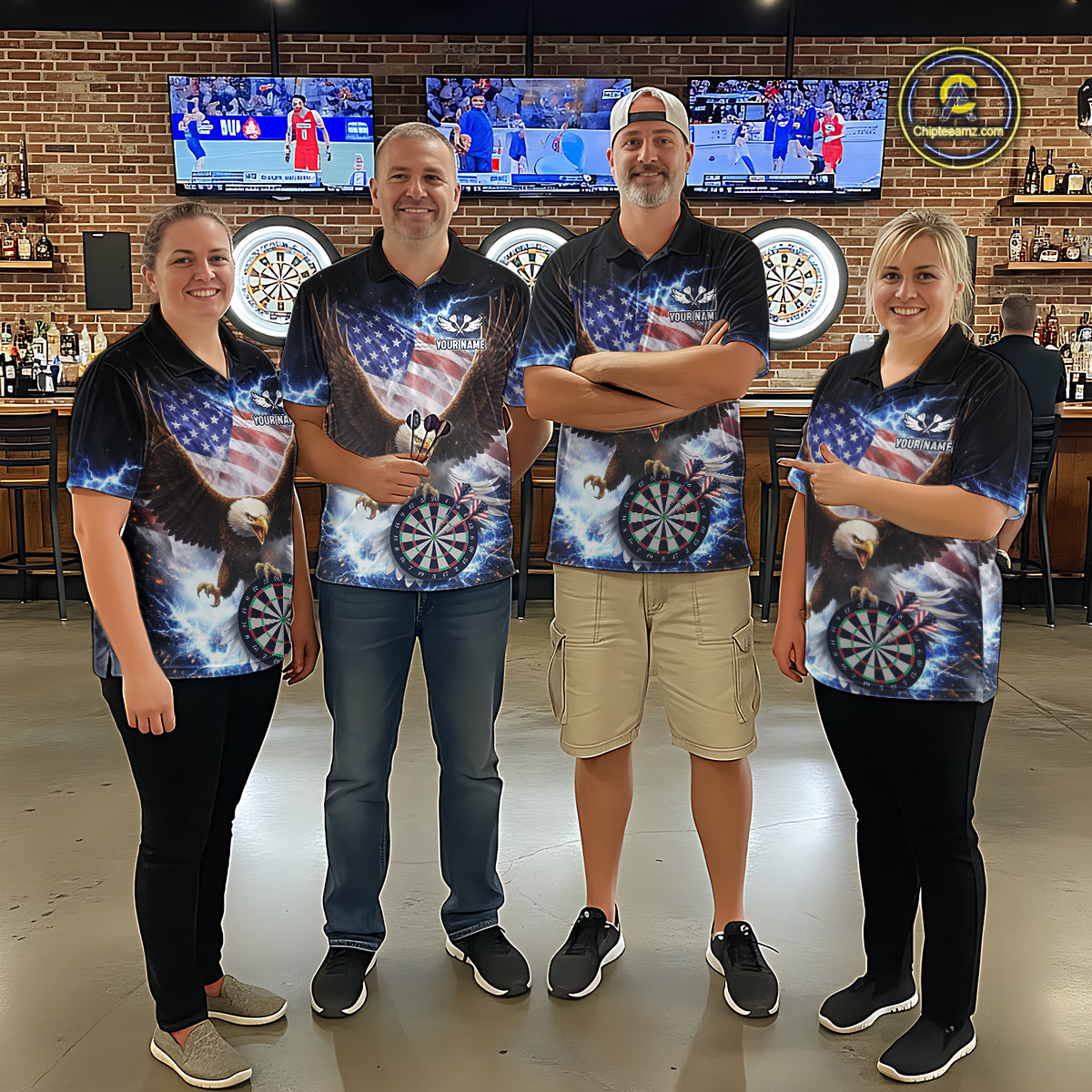 US Flag Smoke Eagle Lightning Dartboard Women Darts Shirt Personalized Patriotic Dart Quarter-Zip Jerseys NYN2575