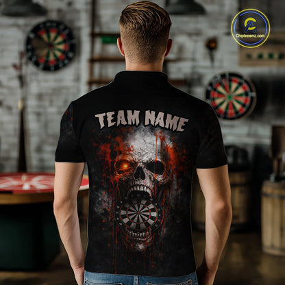 Horror Orange Splatter Grunge Skull Dartboard Dart Polo Shirts For Men Custom Dart Team Jerseys NYN2727