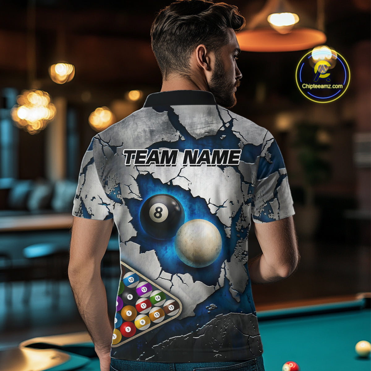 Blue And Grey Cracked 8 Ball Billiard Polo & 1/4 Zip Shirt For Men Custom Billiard Pool Team Shirt NYN2942