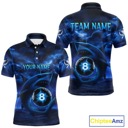 Blue Funny Shark Light 8 Ball Billiard Shirts For Men Custom Pool Billiard Team Jerseys NYN2289