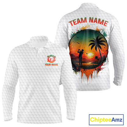 Tropical White Golf Ball Polo Golf Shirts For Men Custom Splatter Golf Team Attire For Golfers NYN3154
