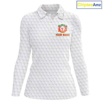 Tropical White Golf Ball Polo Golf Shirts For Women Custom Splatter Golf Team Attire For Golfers NYN3154