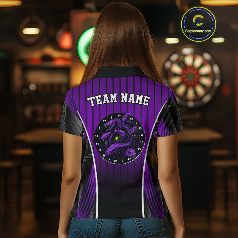 Custom Black And Purple Cobras Dartboard Dart Polo Shirt For Women Dart Team Jerseys NYN1534