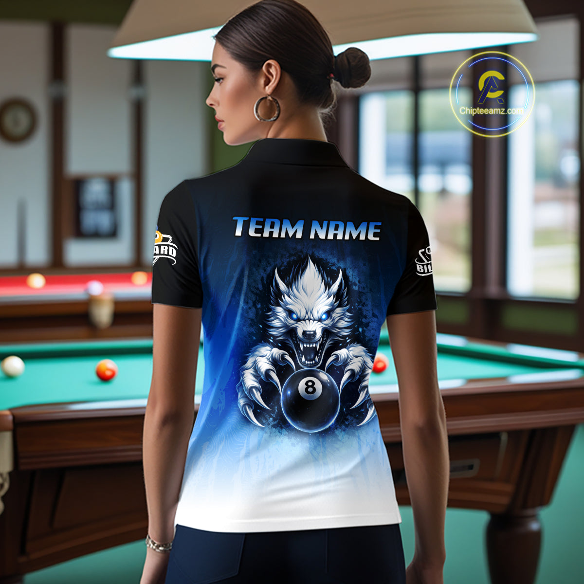 Blue Grunge Claws Wolf 8 Ball Pool Women Billiard Polo & 1/4-Zip Shirt Personalized Billiard Team Names NYN2737