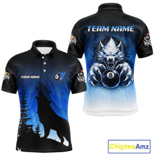 Load image into Gallery viewer, Blue Grunge Claws Wolf 8 Ball Pool Men Billiard Polo &amp; 1/4-Zip Shirt Personalized Billiard Team Names NYN2737