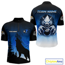 Load image into Gallery viewer, Blue Grunge Claws Wolf 8 Ball Pool Men Billiard Polo &amp; 1/4-Zip Shirt Personalized Billiard Team Names NYN2737