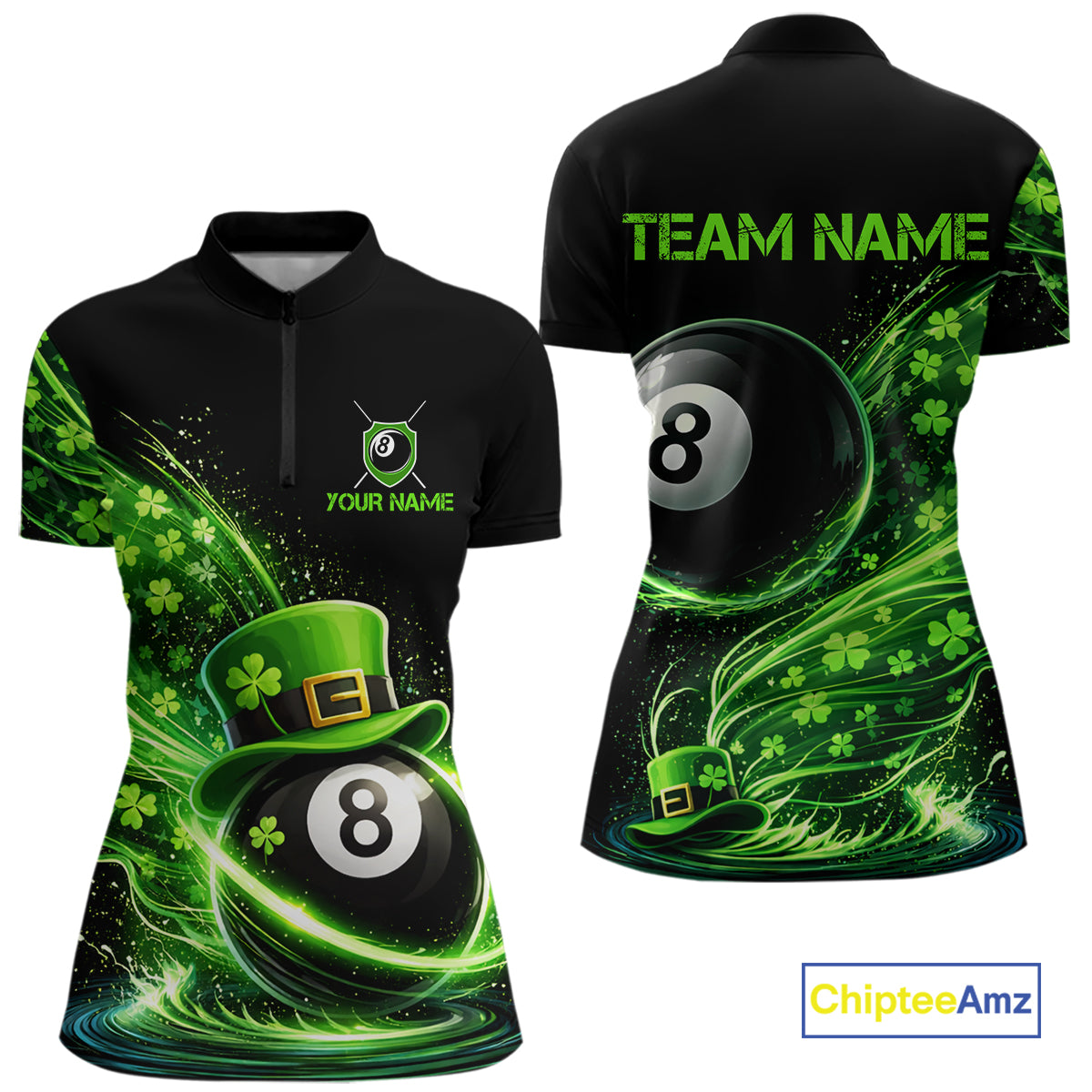 Funny Tornado Shamrock 8 Ball St Patrick's Day Women  Billiard Shirts Custom Pool Balls Billiard Attire NYN2742