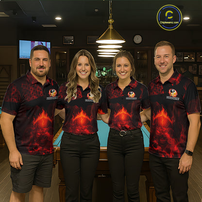 Red Flames Skull Yin & Yang Pool Billiard Shirt For Men Custom 8 Ball & 9 Ball Billiard Team Attire NYN2744