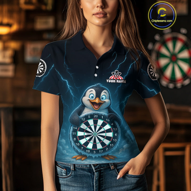 Custom Funny Penguin Icy Dartboard Dart Polo Shirt For Women Outfits Dart Jerseys NYN1544
