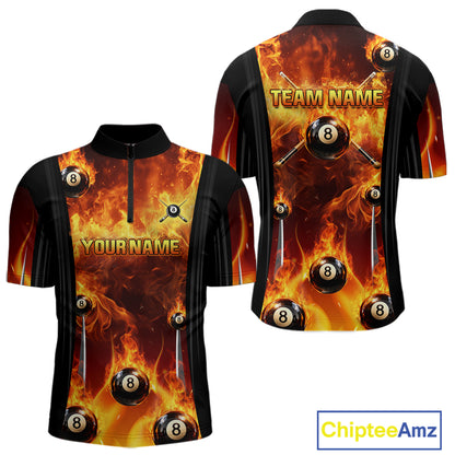 Fire Flame Ball 8 Billiard Pool Jerseys For Men Custom Ball 8 & Cue Billiard Team Jersey NYN2318