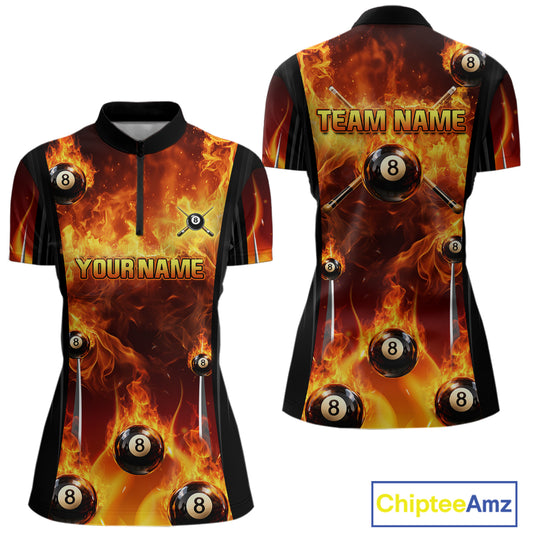 Fire Flame Ball 8 Billiard Pool Jerseys For Women Custom Ball 8 & Cue Billiard Team Jersey NYN2318