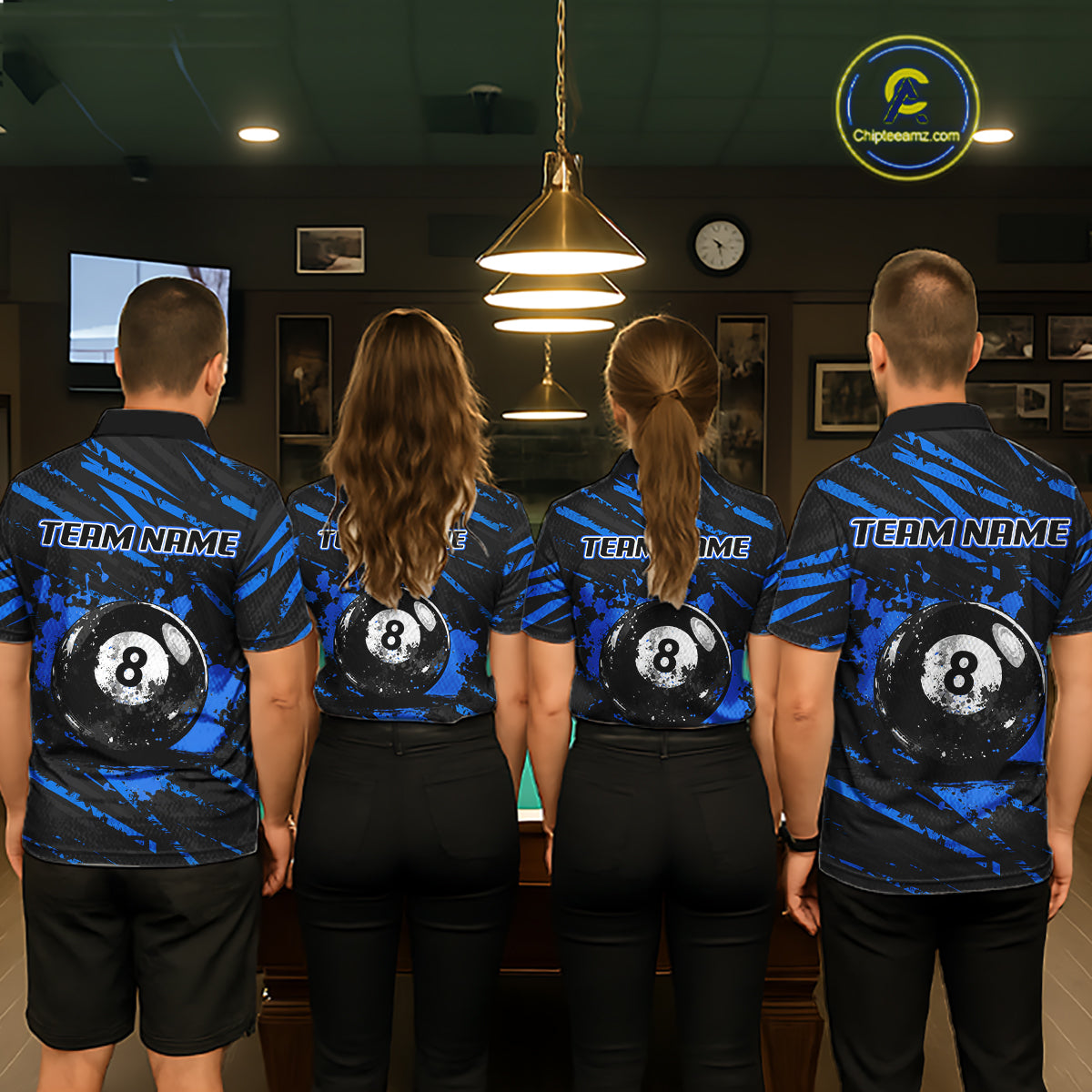Blue Splatter Ball 8 Billiard Jerseys For Men Custom Funny Bulldog Billiard Team Jersey NYN2319