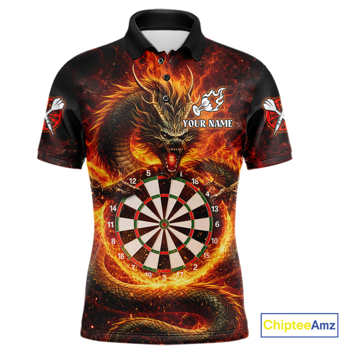 Personalized Red Flaming Dragon Dartboard Men Darts Polo Shirt Custom Darts Team Jerseys NYN2582