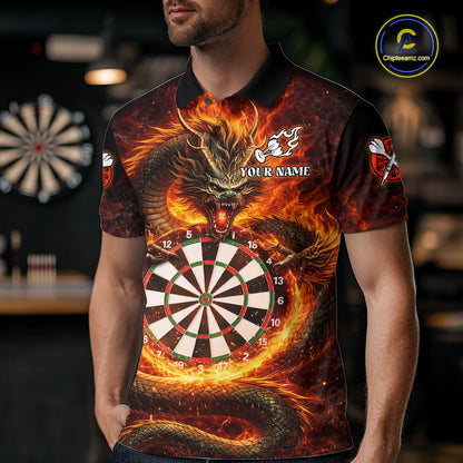 Personalized Red Flaming Dragon Dartboard Men Darts Polo Shirt Custom Darts Team Jerseys NYN2582