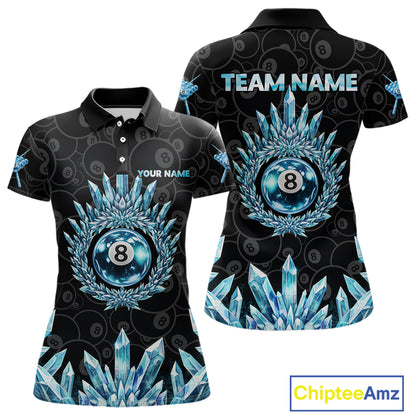 Blue Icy Cold Pool 8 Ball Billiard Polo & 1/4-Zip Shirt For Women Custom Ball Billiard Attire NYN2589