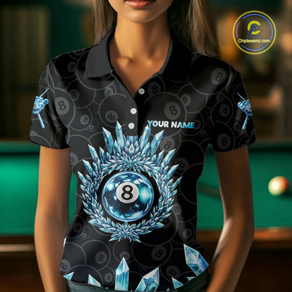 Blue Icy Cold Pool 8 Ball Billiard Polo & 1/4-Zip Shirt For Women Custom Ball Billiard Attire NYN2589