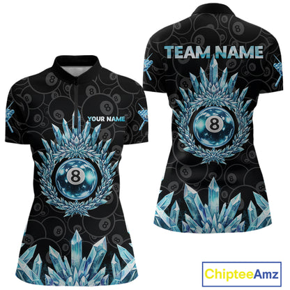 Blue Icy Cold Pool 8 Ball Billiard Polo & 1/4-Zip Shirt For Women Custom Ball Billiard Attire NYN2589