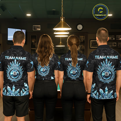 Blue Icy Cold Pool 8 Ball Billiard Polo & 1/4-Zip Shirt For Men Custom Ball Billiard Attire NYN2589