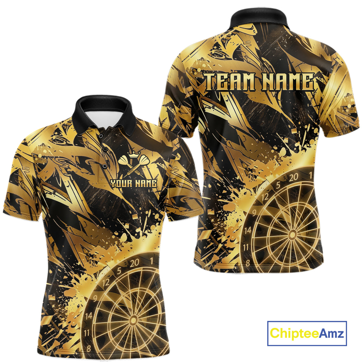 Gold Splatter Dartboard Men Dart Polo & 1/4-Zip Shirt Custom Name Dart Jersey For Darters NYN2965