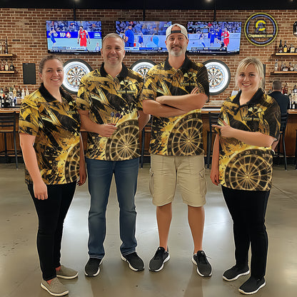 Gold Splatter Dartboard Men Dart Polo & 1/4-Zip Shirt Custom Name Dart Jersey For Darters NYN2965