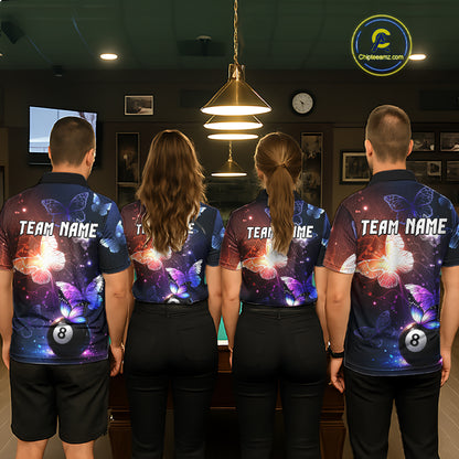 Multi-Color Butterfly 8 Ball Pool Polo & 1/4 Zip Shirts For Men Custom Pool Billiard Team Jerseys NYN2972