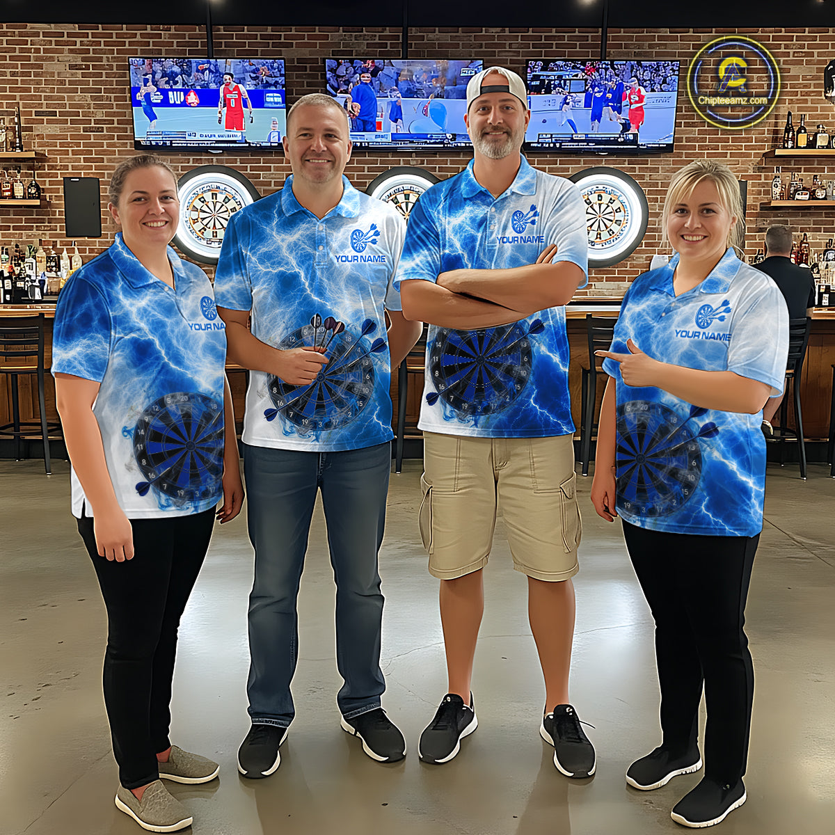 Personalised Blue And White Smokes Women Dart Shirts Custom Thunder Darts Team Shirt For Players NYN3365