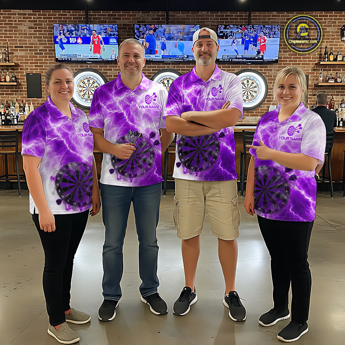 Personalised Purple And White Smokes Men Dart Shirts Custom Thunder Darts Team Shirt For Players NYN3366