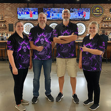 Load image into Gallery viewer, Purple Neon Flaming Grim Reaper Men Darts Polo Jerseys Custom Name Dart League Shirt NYN2064