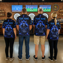 Load image into Gallery viewer, Blue Neon Flaming Grim Reaper Men Darts Polo Jerseys Custom Name Dart League Shirt NYN2065
