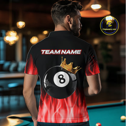 Custom Red Flaming Crown 8 Ball Billiard Shirts For Men Personalized Billiard Attire Gifts NYN2323