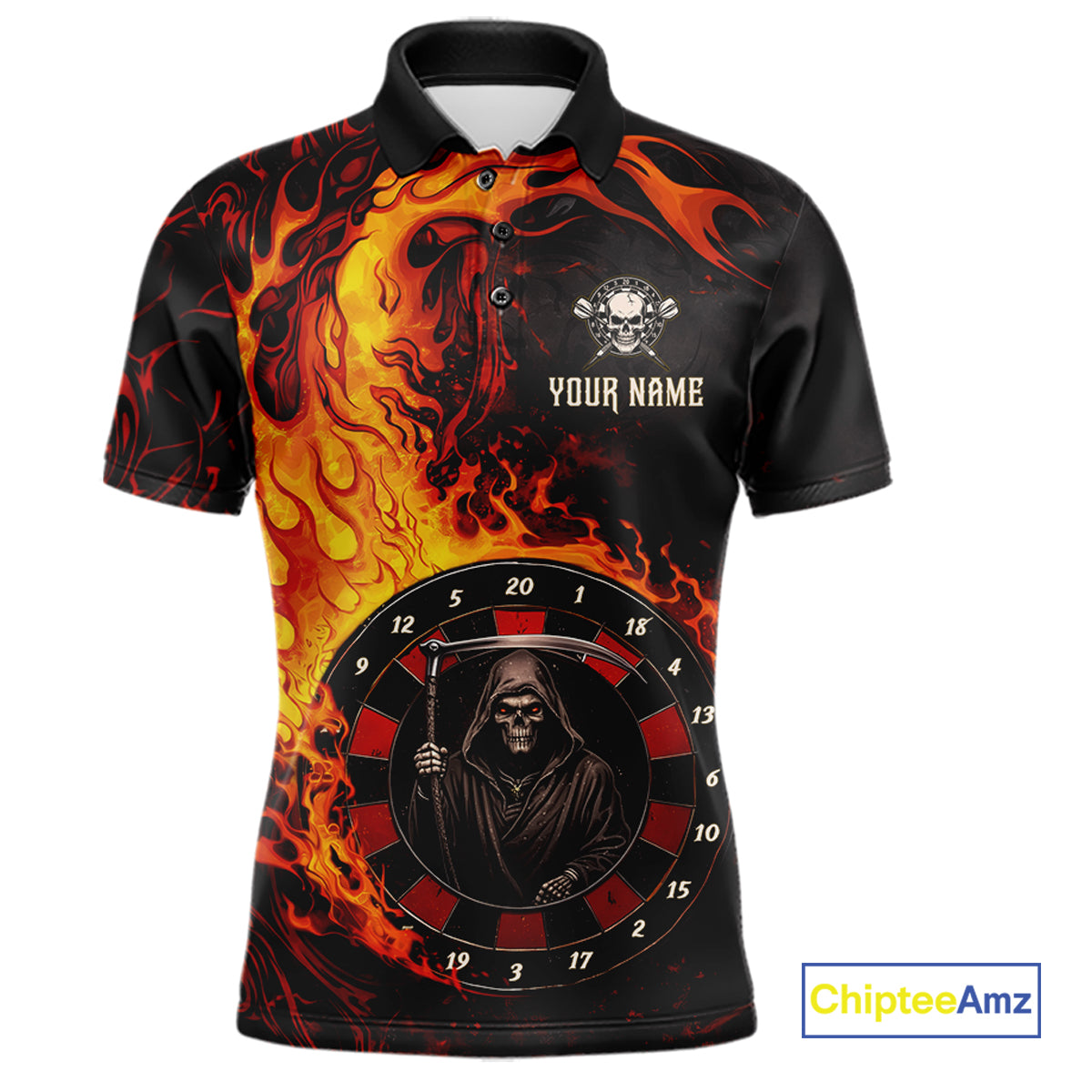 Grim Reaper Red Flaming Dartboard Men Darts Polo Shirt Personalized Grunge Darts Team Jerseys NYN2600
