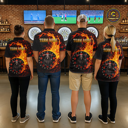 Grim Reaper Red Flaming Dartboard Men Darts 1/4-Zip Shirt Personalized Grunge Darts Team Jerseys NYN2600