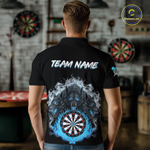 Load image into Gallery viewer, Grey And Blue Flames Wolf Custom Men&#39;s Funny Dart Polo Shirts Team Dart League Jerseys NYN2079