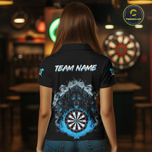 Load image into Gallery viewer, Grey And Blue Flames Wolf Custom Women&#39;s Funny Dart Polo Shirts Team Dart League Jerseys NYN2079