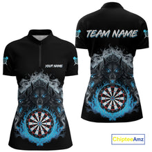 Load image into Gallery viewer, Grey And Blue Flames Wolf Custom Women&#39;s Funny Dart Quarter-Zip Shirts Team Dart League Jerseys NYN2079