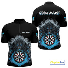 Load image into Gallery viewer, Grey And Blue Flames Wolf Custom Men&#39;s Funny Dart Quarter-Zip Shirts Team Dart League Jerseys NYN2079
