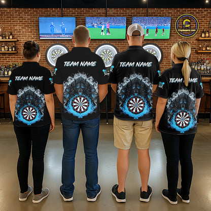 Grey And Blue Flames Wolf Custom Men's Funny Dart Polo Shirts Team Dart League Jerseys NYN2079