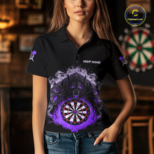 Load image into Gallery viewer, Grey And Purple Flames Wolf Custom Women&#39;s Funny Dart Polo Shirts Team Dart League Jerseys NYN2080