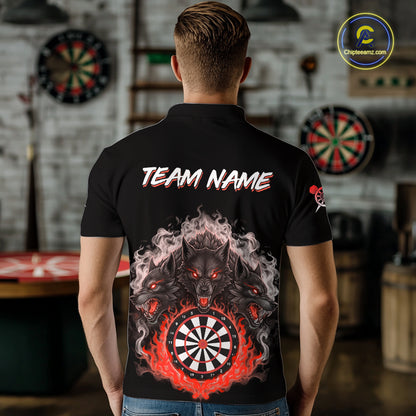 Grey And Red Flames Wolf Custom Men's Funny Dart Polo Shirts Team Dart League Jerseys NYN2081