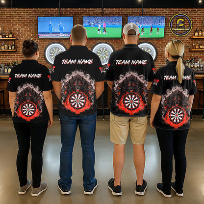 Grey And Red Flames Wolf Custom Women's Funny Dart Polo Shirts Team Dart League Jerseys NYN2081