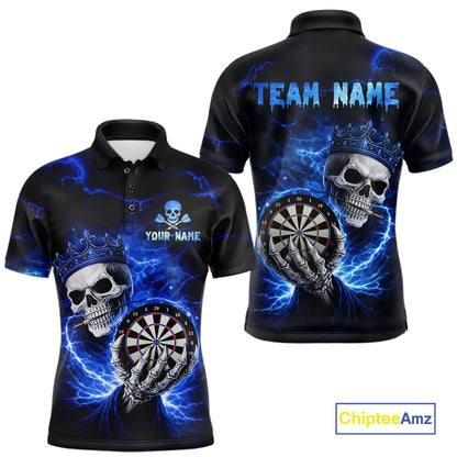 Black And Blue Thunder Crown Skull Dartboard Men Darts Polo Shirt Custom Darts Team Jersey NYN2608